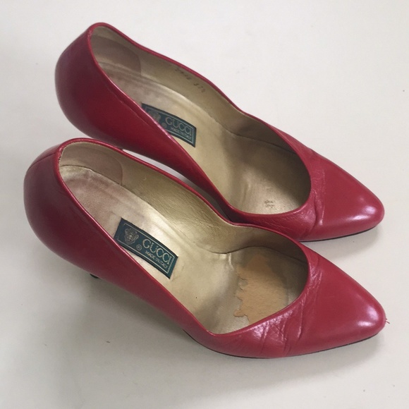 Gucci Red Pointed Toe Kitten Heels Sz 37.5 - Picture 3 of 15